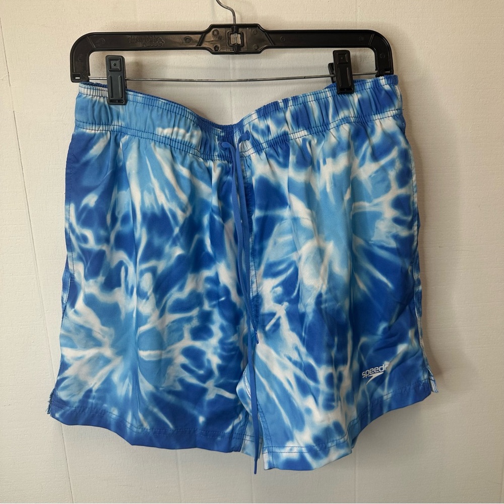 Speedo Men’s Medium Blue Tie-Dye Water Print Swim Shorts Trunks